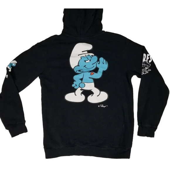 Smurfs Hoodie Hooded Sweatshirt Pullover Adult Size Small Mushrooms Back Graphic - Picture 9 of 11